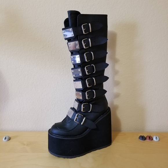 Demonia Swing-815 Black Vegan Leather  Knee Boot Size 7 - Picture 2 of 14